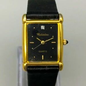 Vtg Valentino Tank Watch Women Rectangle Gold Tone Leather Band New Battery